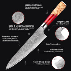 4 Piece Japanese Damascus Chef Knife Set - Letcase