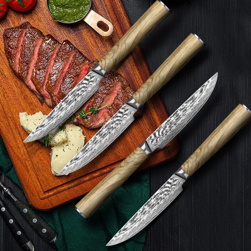 Legnoart Sirloin 4-Piece Steak Knife Set with Light Wood Handle