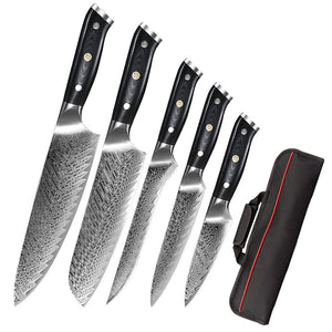 5-Piece Damascus Chef Knife Set with Carry Bag - Letcase