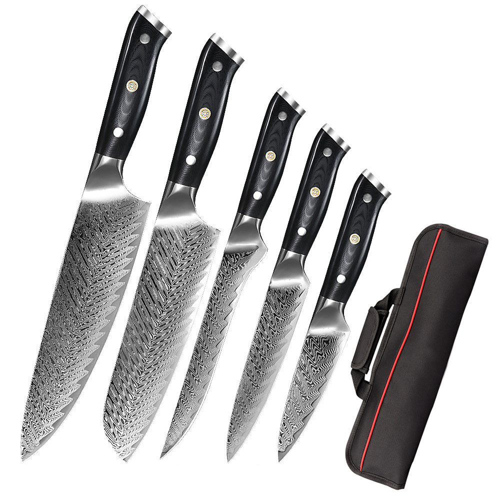 5-Piece Damascus Chef Knife Set with Carry Bag - Letcase
