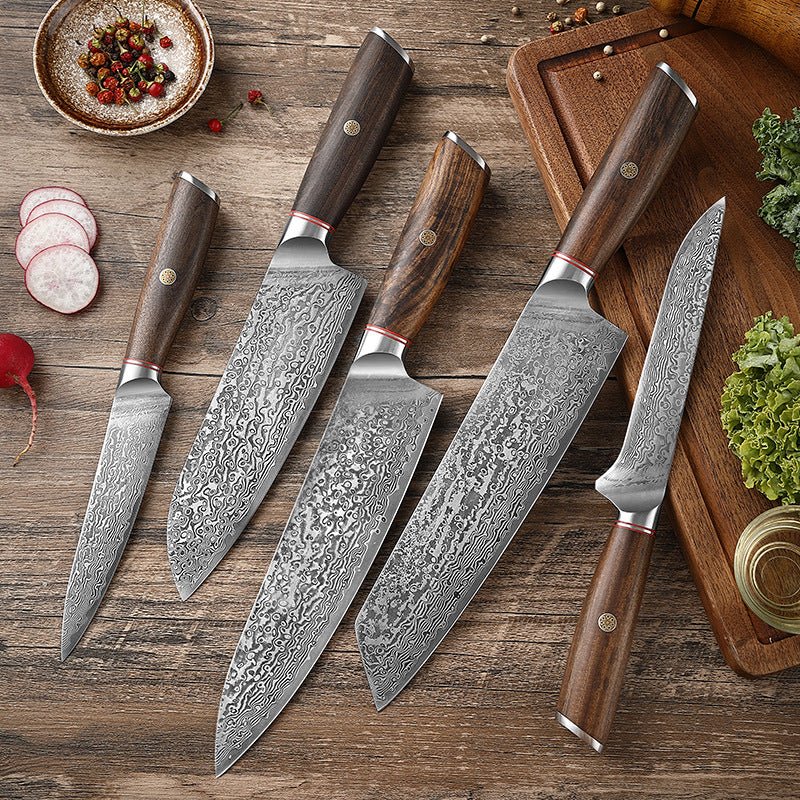 5-Piece Japanese Damascus Chef Knife Set - Letcase