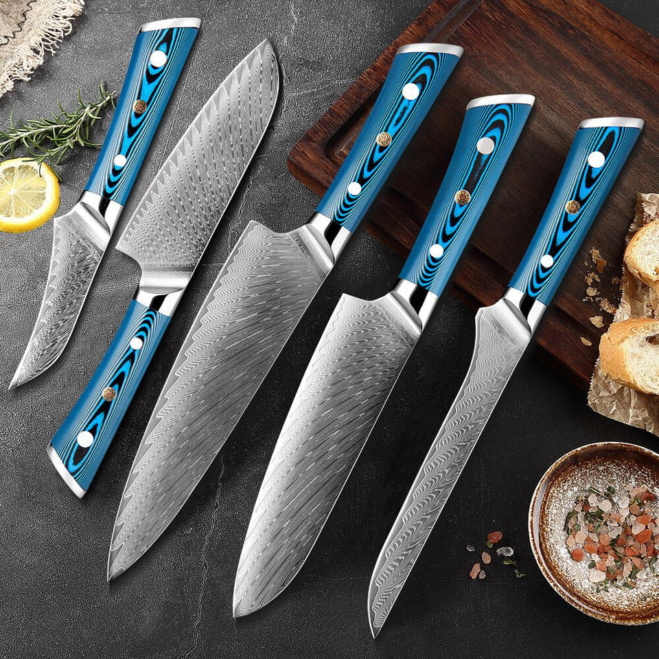 5pc Japanese Damascus Steel Kitchen Knife Set