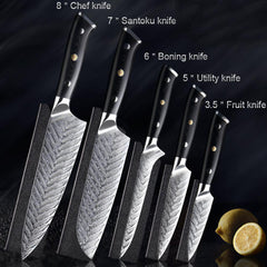 Hand Forged Damascus Kitchen Knife Set, 5PCS