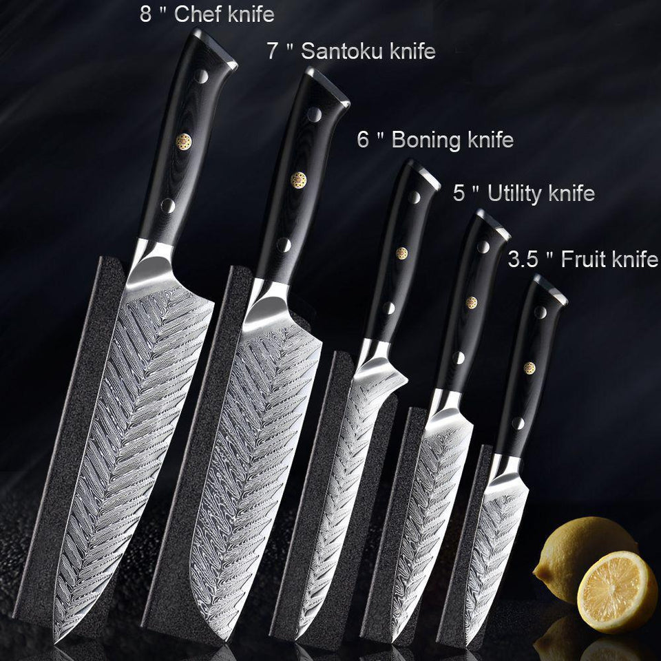 Hand Forged 67 Layers Damascus Steel 5 Pcs Dollar Wood Black Style