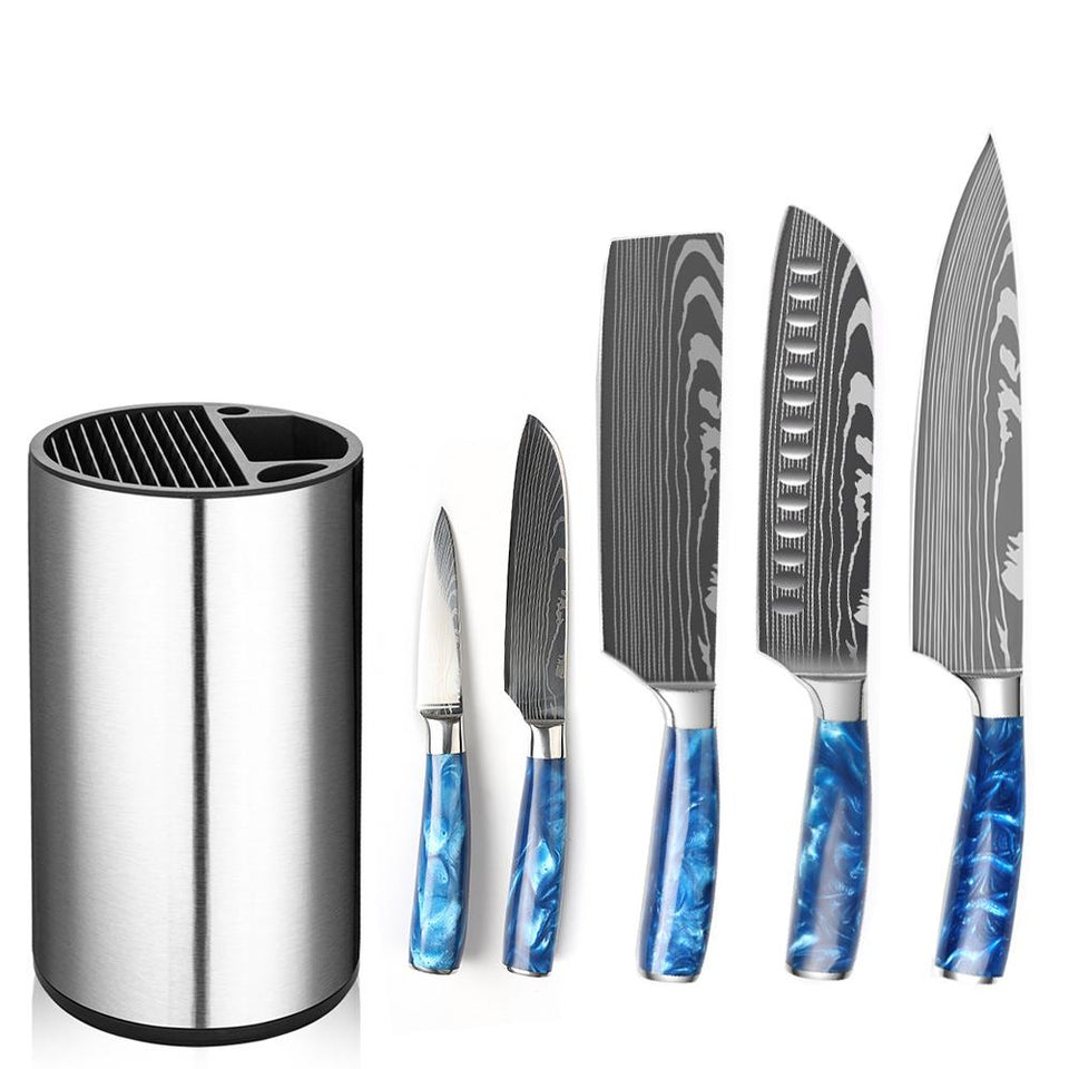 5 Pieces Professional Chef Knife Set With Block 