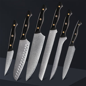 6-Piece Damascus Kitchen Knife Set With Triple Riveted Wood Handle - Letcase