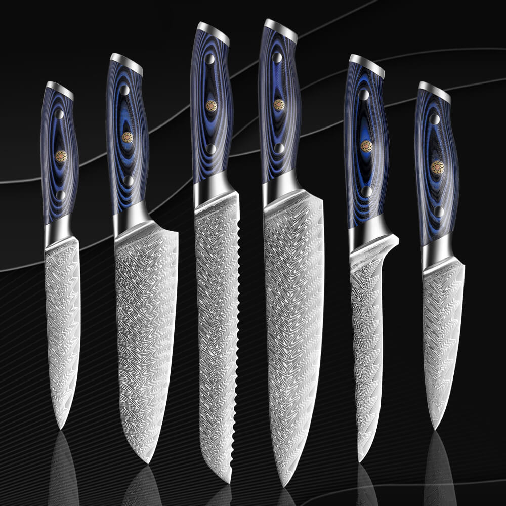 6 Piece Damascus Steel Chef Knives Set - Letcase