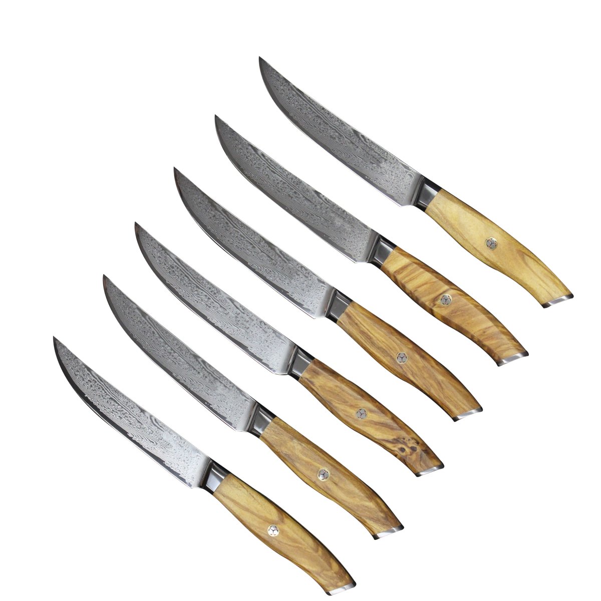 Steak Knives, 6-pcs, Super-Sharp 5” Damascus Steak Knife, Highly Resistant  and Durable, Rust-Resistant Japanese VG10 Steel, Olive Wood Handle,  Non-Serrated Steaks Knives in Gift Box 