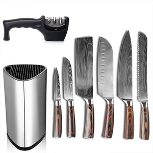 6 Piece Kitchen Knife Set With Block and Sharpener - Letcase