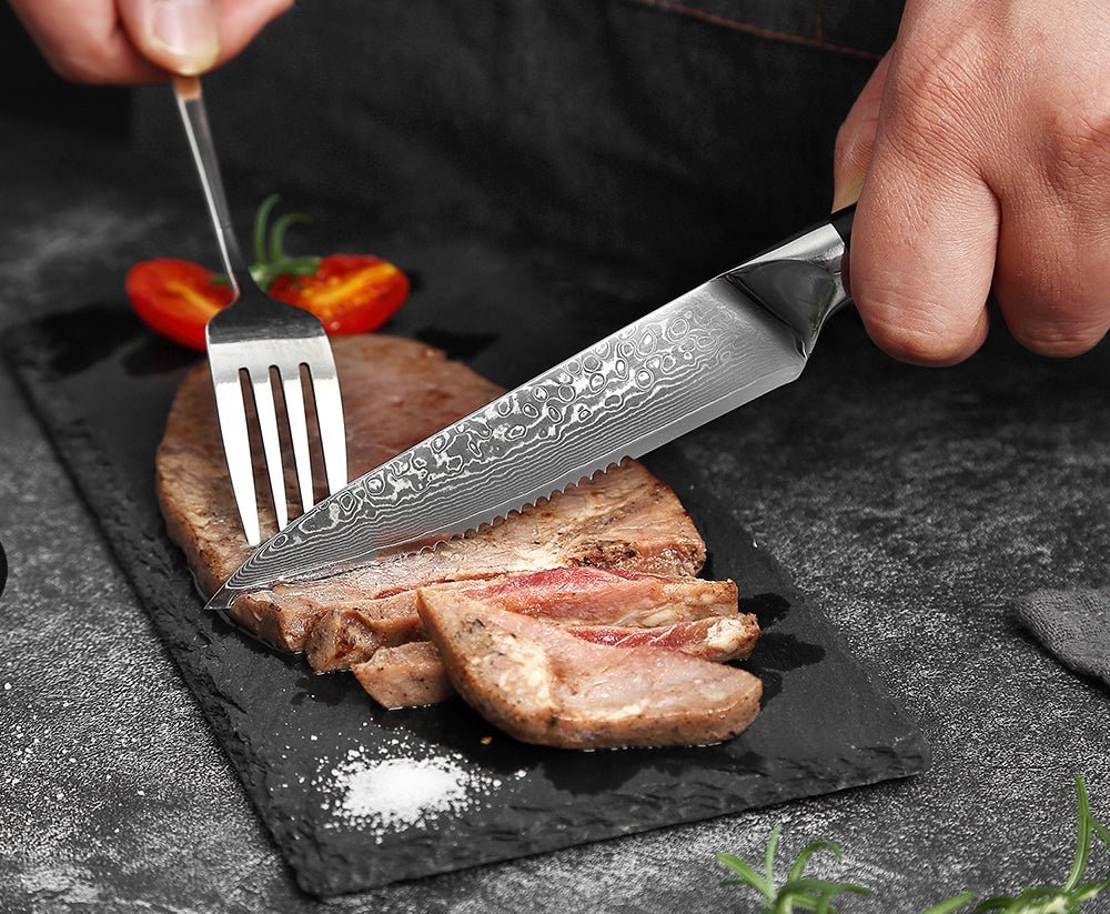 6-Piece Serrated Damascus Steel Steak Knife Set - Letcase