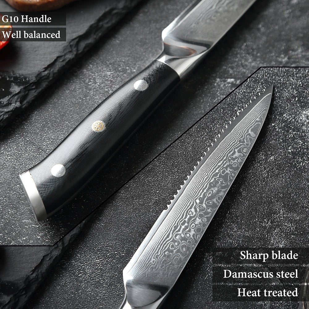 6-Piece Serrated Damascus Steel Steak Knife Set - Letcase