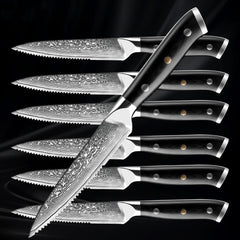 6-Piece Serrated Damascus Steel Steak Knife Set - Letcase