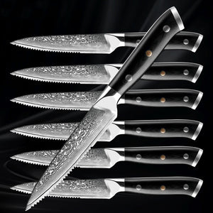 6-Piece Serrated Damascus Steel Steak Knife Set - Letcase