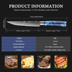 6-Piece Serrated Stainless Steel Steak Knife Set, Blue Resin Handle - Letcase