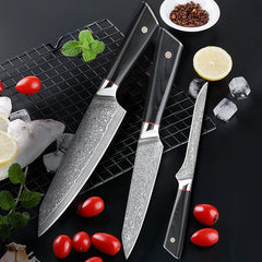 Damascus Knife Set With Block - 3PCS