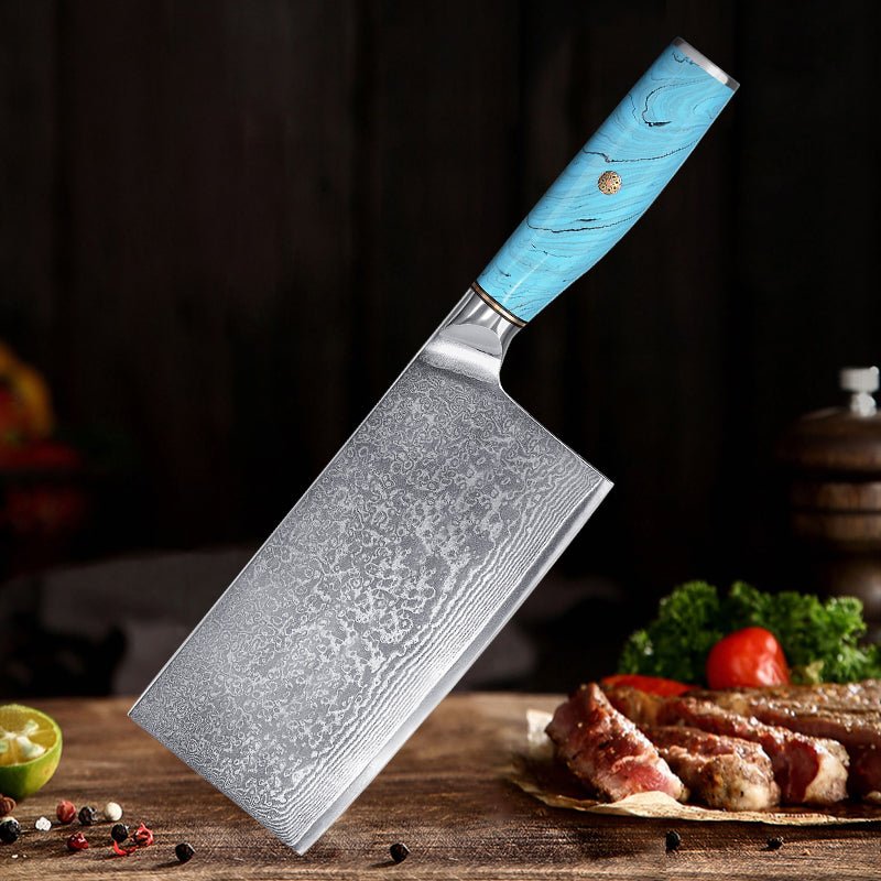 7 Inch Damascus Cleaver Knife - Letcase