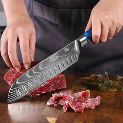 7 Inch Santoku Knife With Blue Resin Handle - Letcase