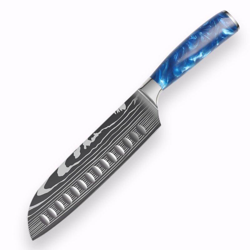 7 Inch Santoku Knife With Blue Resin Handle - Letcase