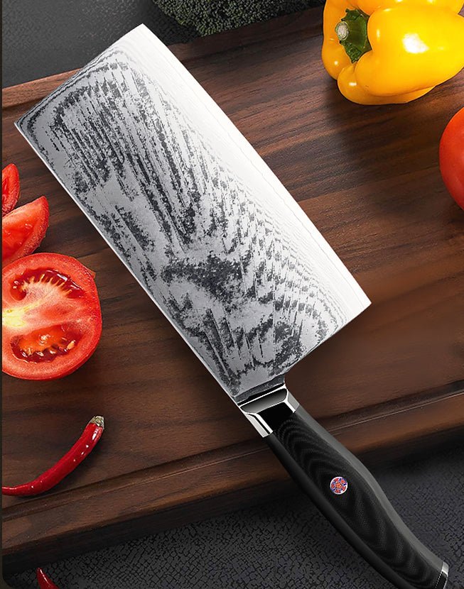 7“ Japanese Cleaver Knife,Aus-10 Steel Core, Full Tang Handle - Letcase