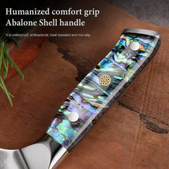 7” Nakiri Chef's Knife, Damascus Blade and Abalone Shell Handle - Letcase