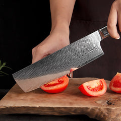 7” Nakiri Chef's Knife, Damascus Blade and Abalone Shell Handle - Letcase
