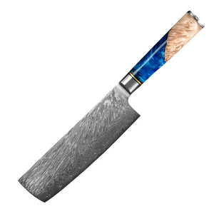 7" Nakiri Knife, Colored Blue Resin Handle - Letcase