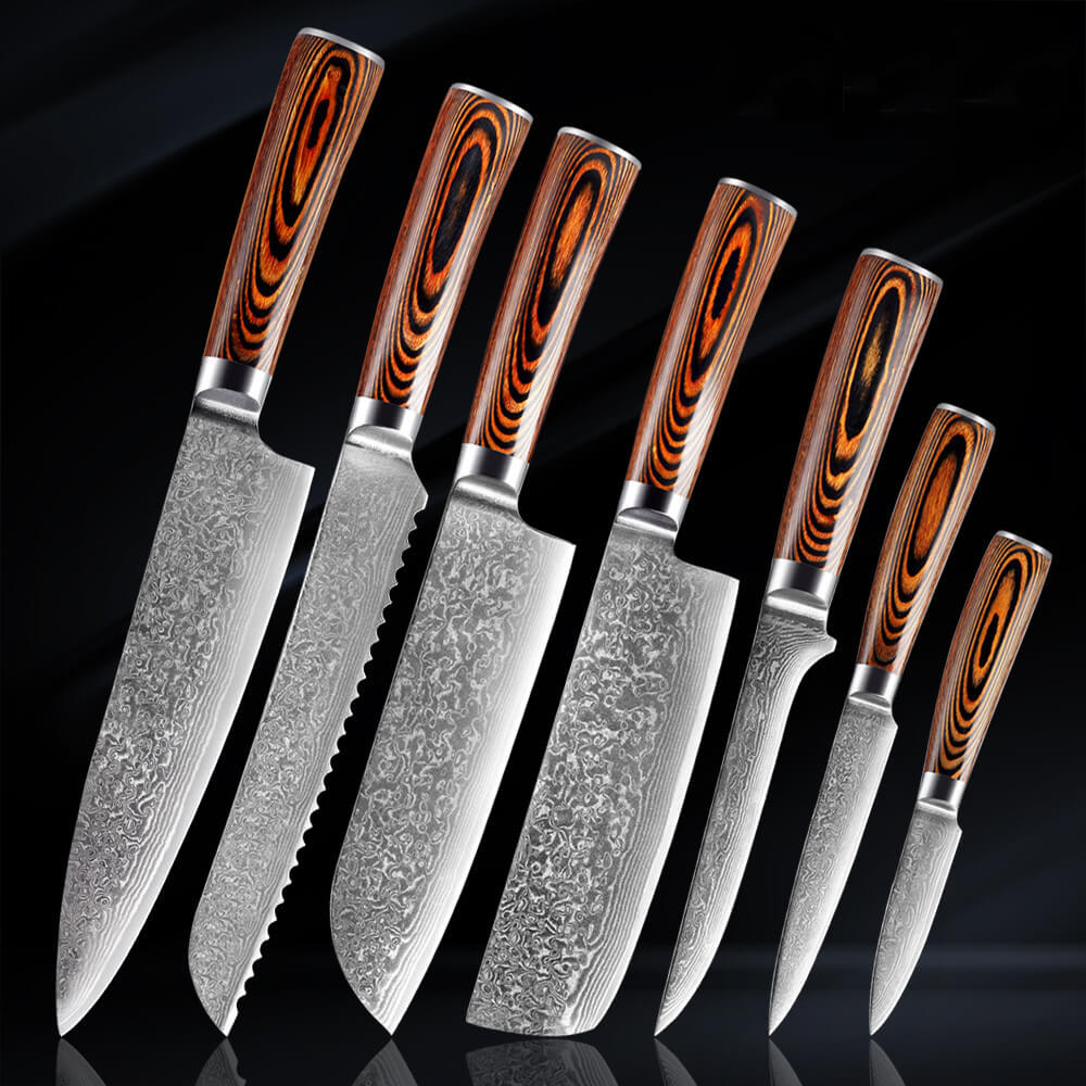 7 Piece Japanese VG10 Damascus Chef Knife Set 