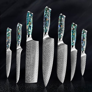 7-Piece Damascus Chef Knife Set With Abalone Shell Handle - Letcase