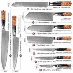 7 Piece Damascus Kitchen Knife Set Ultra-sharp 67 Layer Japanese Chef Knives - Letcase