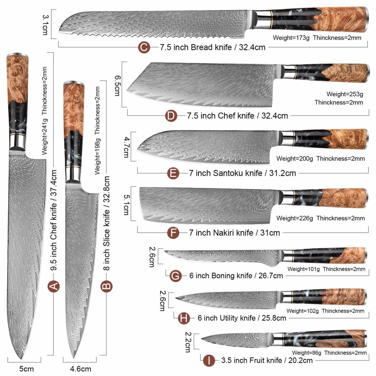 7 Piece Kitchen Knife Set 67 Layers Damascus Steel Chef Knives – Letcase