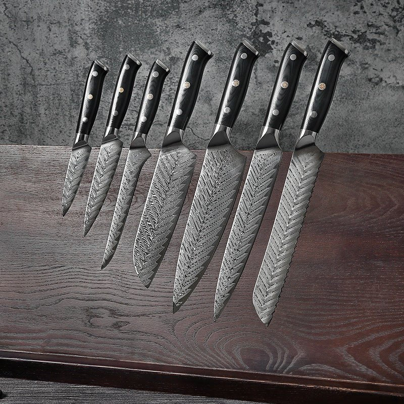7-Piece Hand Forged Damascus Chef Knife Set - Letcase