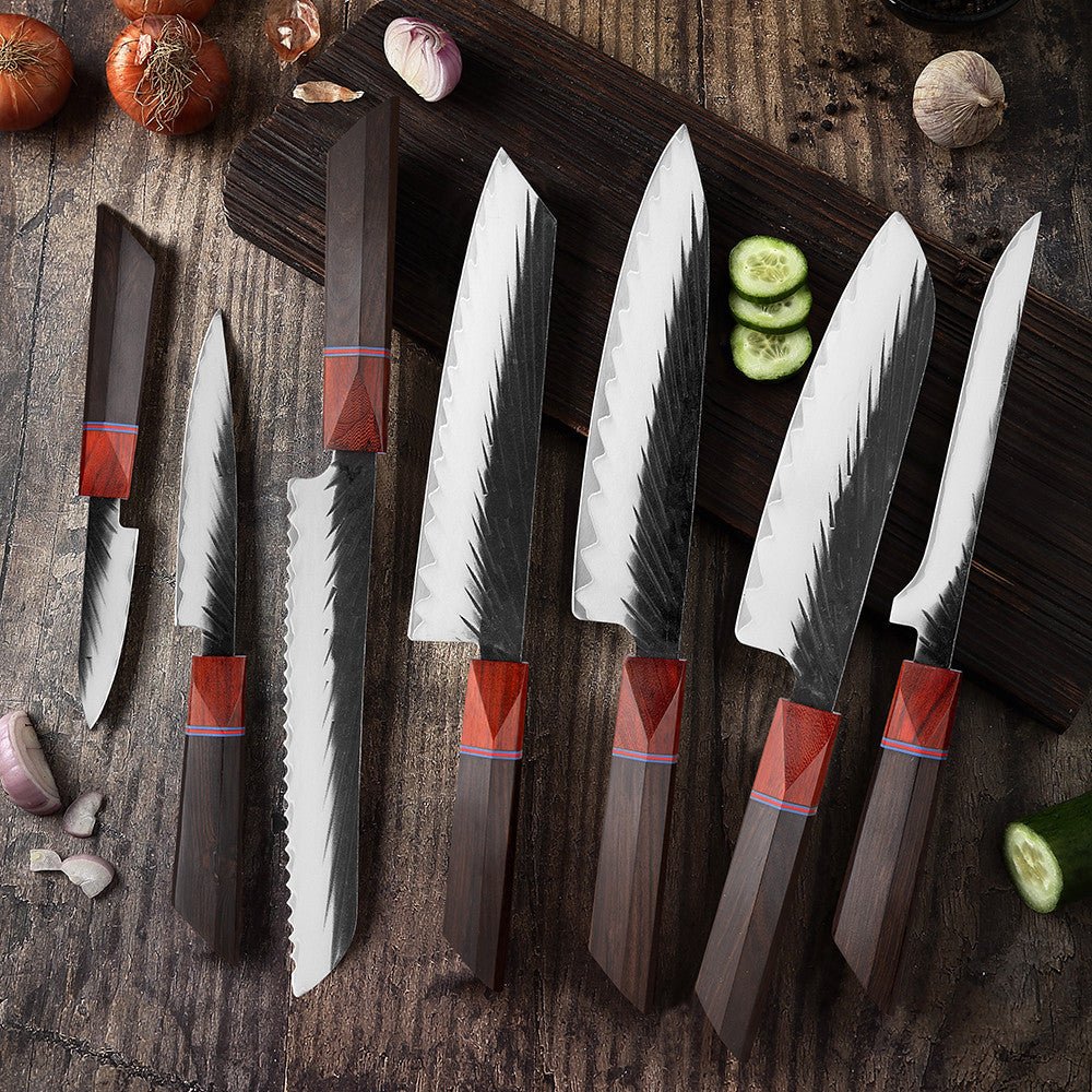 7 Piece Handmade Kitchen Knives Set With Ebony handle - Letcase