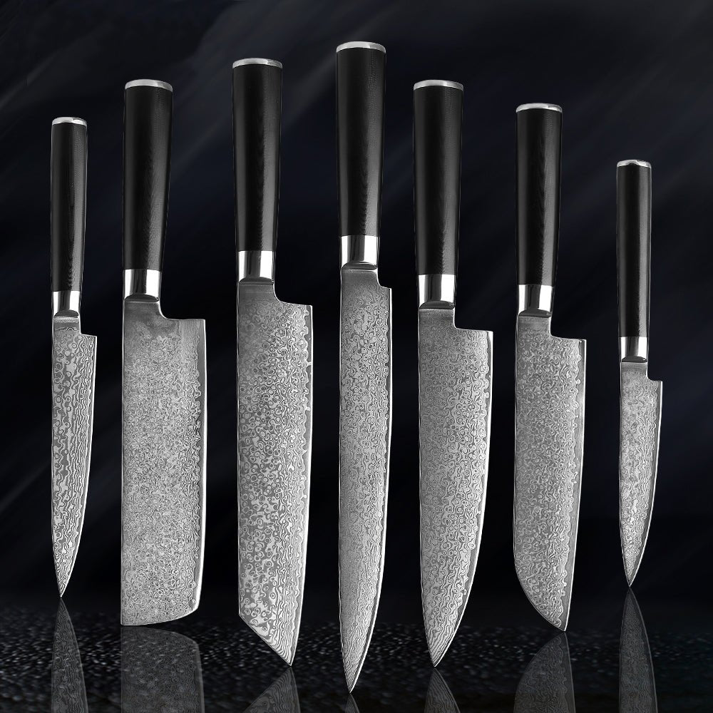 7 Piece Japanese Damascus Knife Set - Letcase