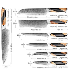 7 Piece Japanese Damascus Steel Chef Knife Set - Letcase