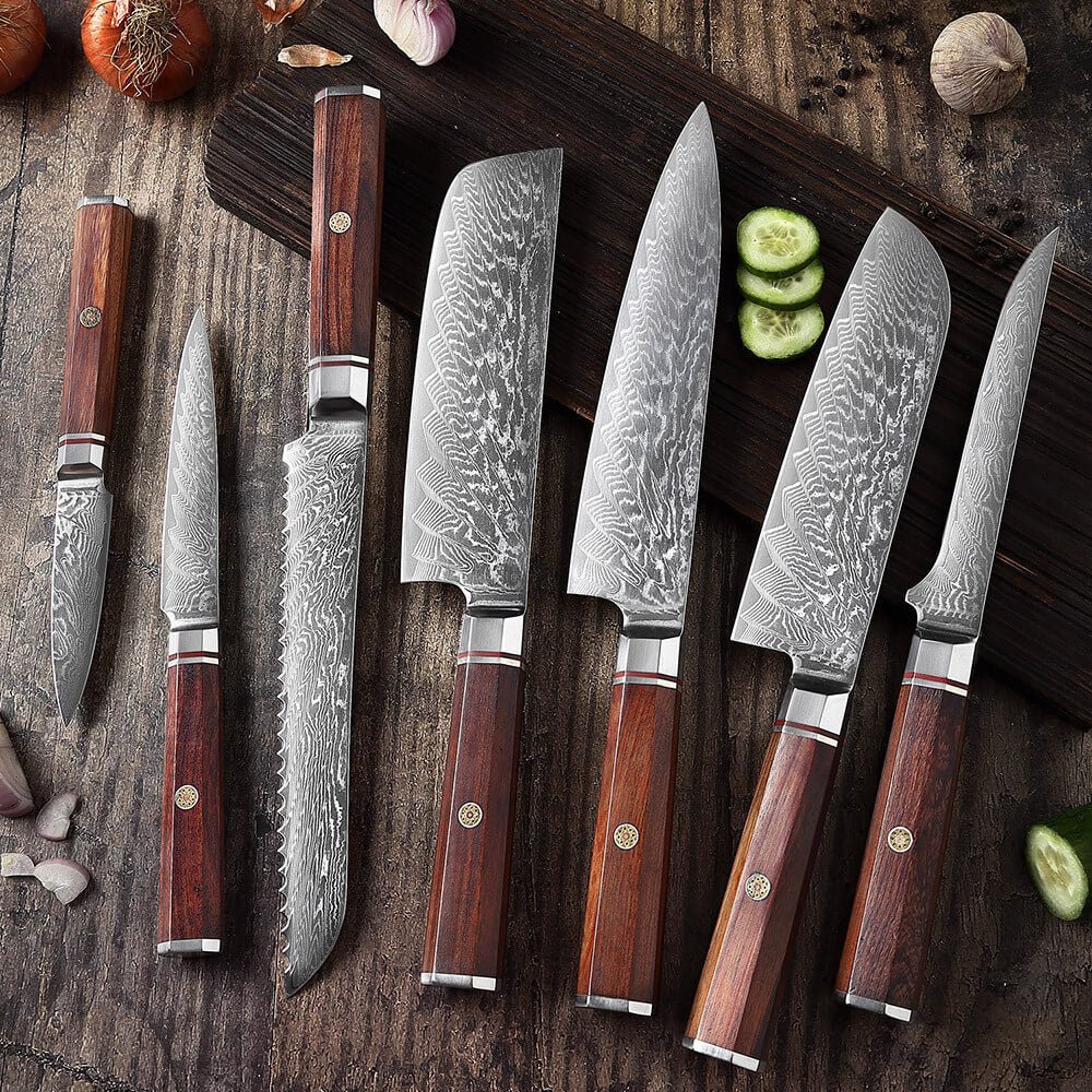 7-Piece Kitchen Knives Set, Damascus 67 Layers VG10 Steel Chef Knife Set - Letcase