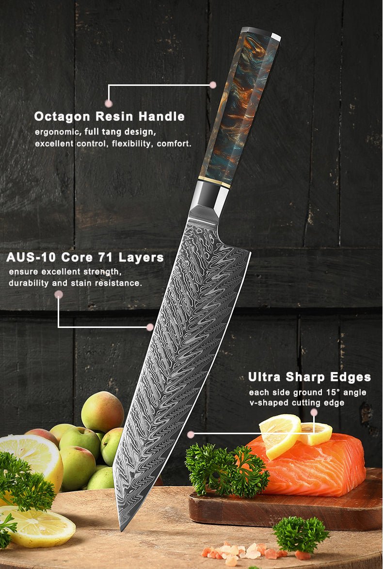 New 8 Inch Damascus Kitchen Chef Knife AUS-10 Japanese Cutting
