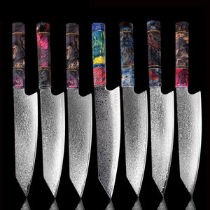 8" Damascus Steel Full Tang Chef Knife, Stabilized Wood Handle - Letcase