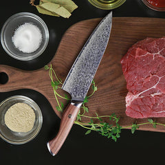 8 Inch Damascus Chef Knife, VG-10, Olive Wood Handle - Letcase