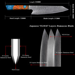 8 Inch Damascus Kiritsuke Knife, VG10 Core 67 Layers, Epoxy Resin Solidified Wood - Letcase