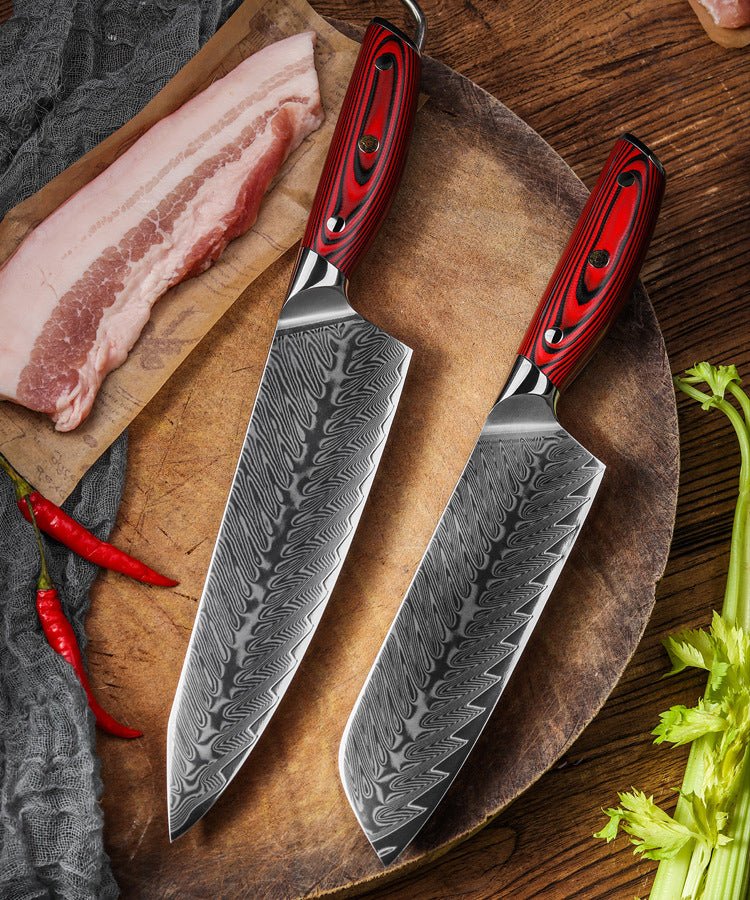 8-Piece Damascus Kitchen Knife Set With G10 Handle - Letcase
