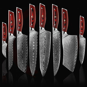 8-Piece Damascus Kitchen Knife Set With G10 Handle - Letcase