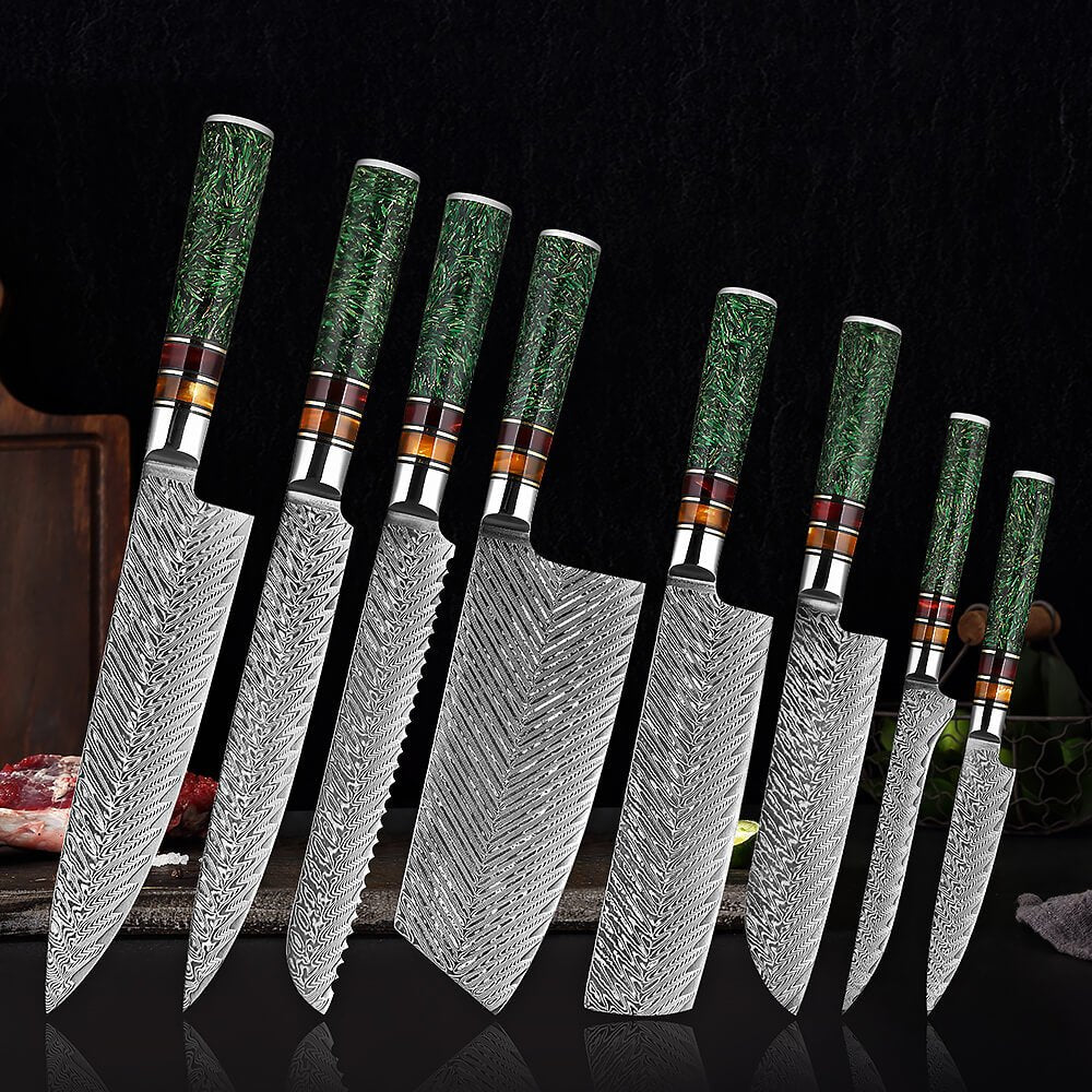 8 Piece Damascus Steel Chef Knife Set - Letcase