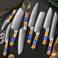 8-Piece Japanese Damascus Kitchen Knife Set - Letcase