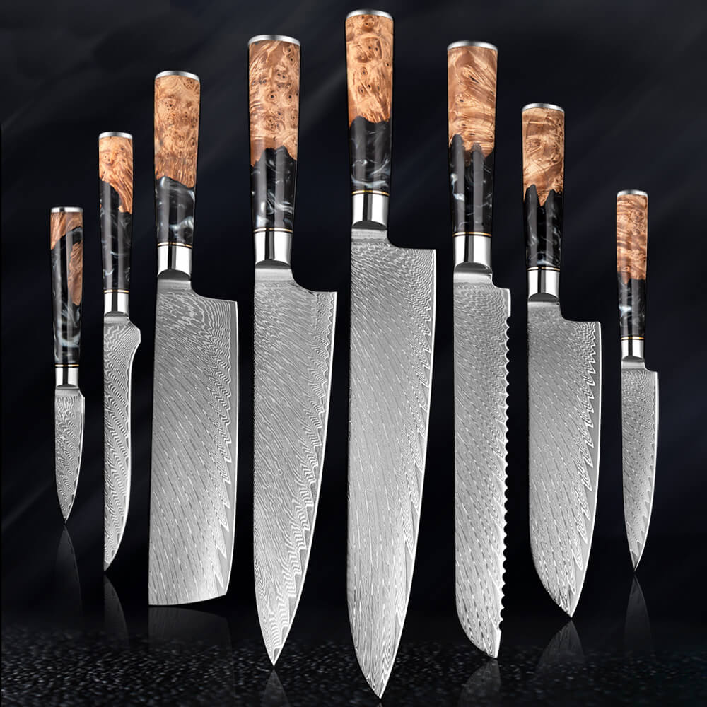 8 Piece Japanese Damascus Steel Chef Knife Set - Letcase