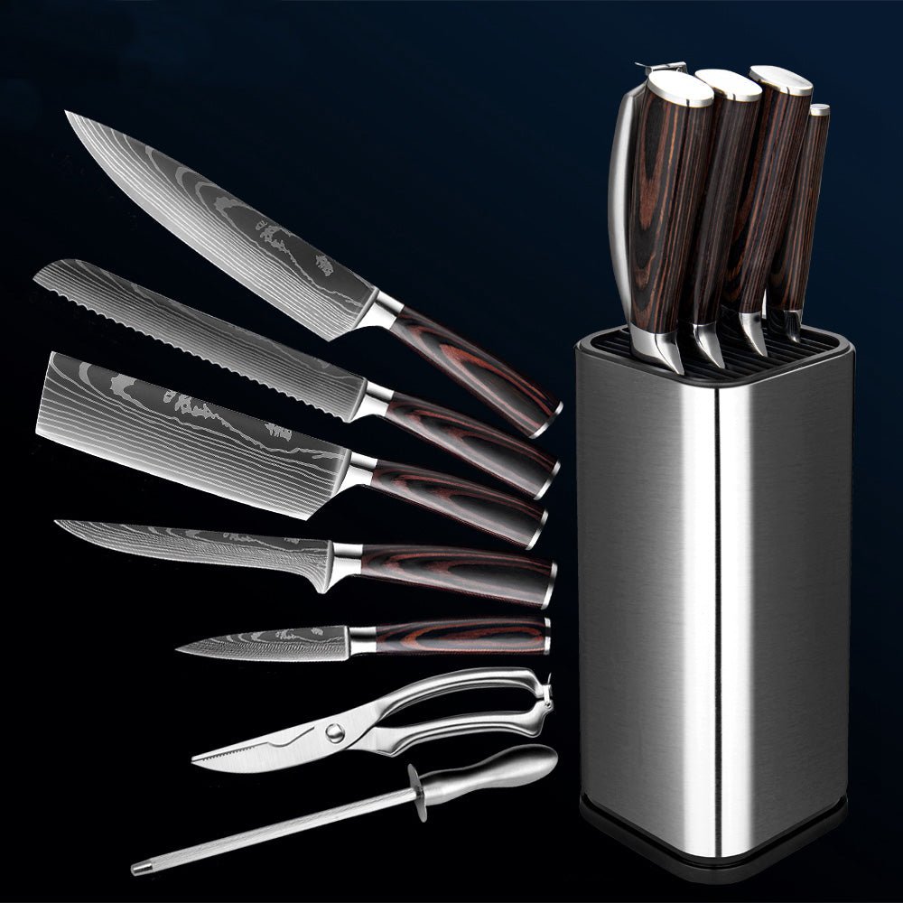 8-Piece Knife Block Set High Carbon Stainless Steel Chef Knife Set - Letcase
