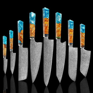 8 Piece Professional Knife Set Damascus Steel Knives - Letcase