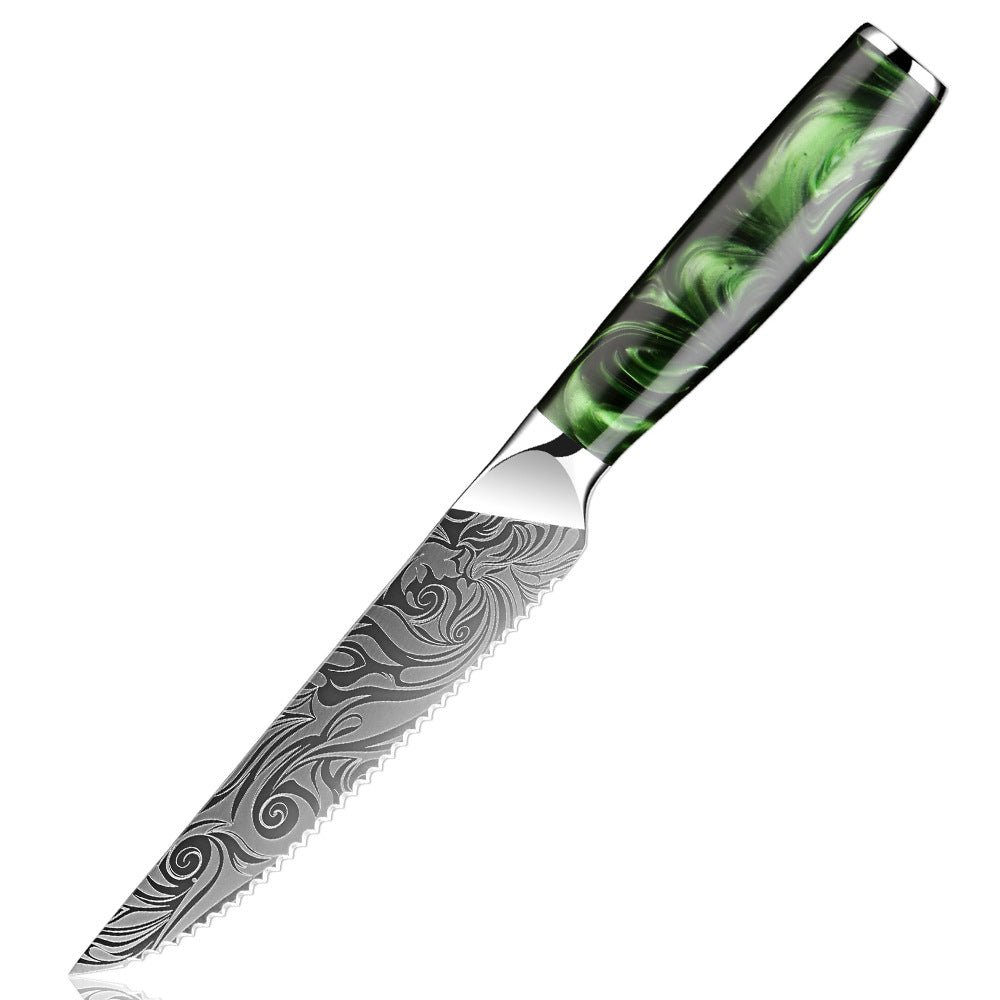 8-Piece Serrated Steak Knife Set, Green Resin Handle - Letcase