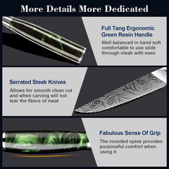 8-Piece Serrated Steak Knife Set, Green Resin Handle - Letcase