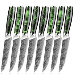 8-Piece Serrated Steak Knife Set, Green Resin Handle - Letcase