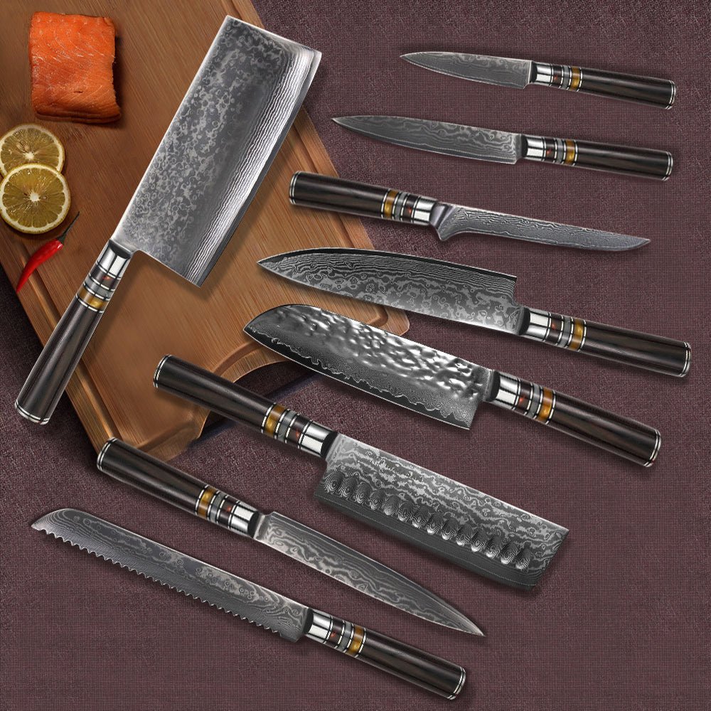 9 Piece Japanese Knife Set, Damascus Chef Knife Set - Letcase